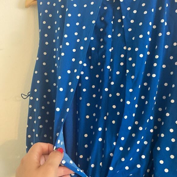 Like New London Times Cobalt Blue White Polka Dot Cropped Jumpsuit - Picture 7 of 8